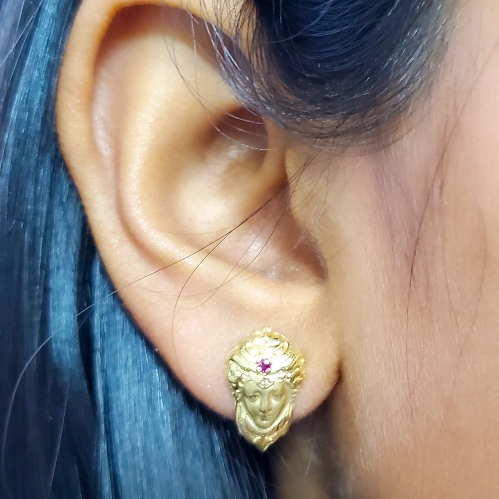 14k Solid Gold Earrings With Ruby Third-Eye Divin… - image 6